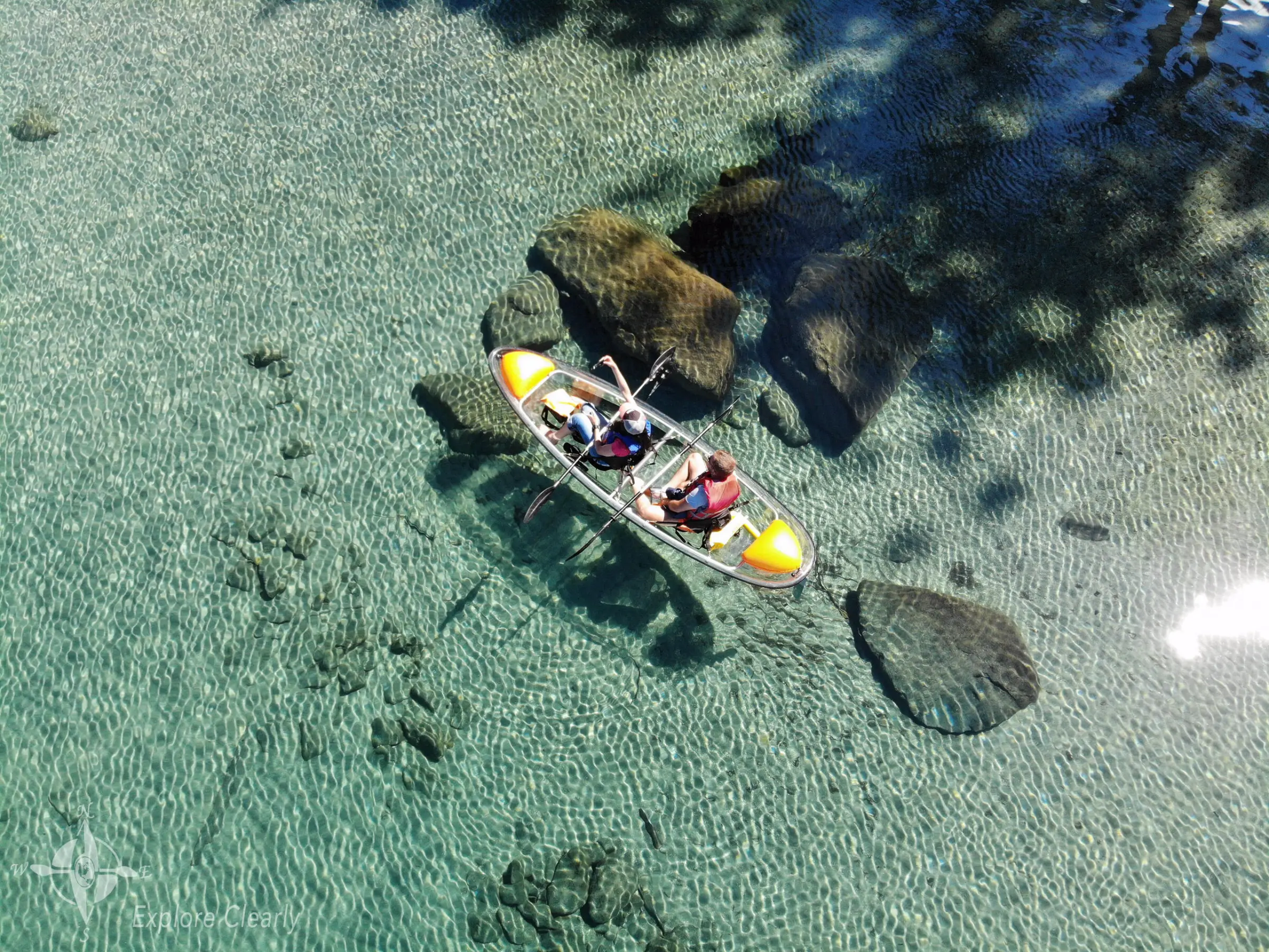 Aerial view of clear kayak