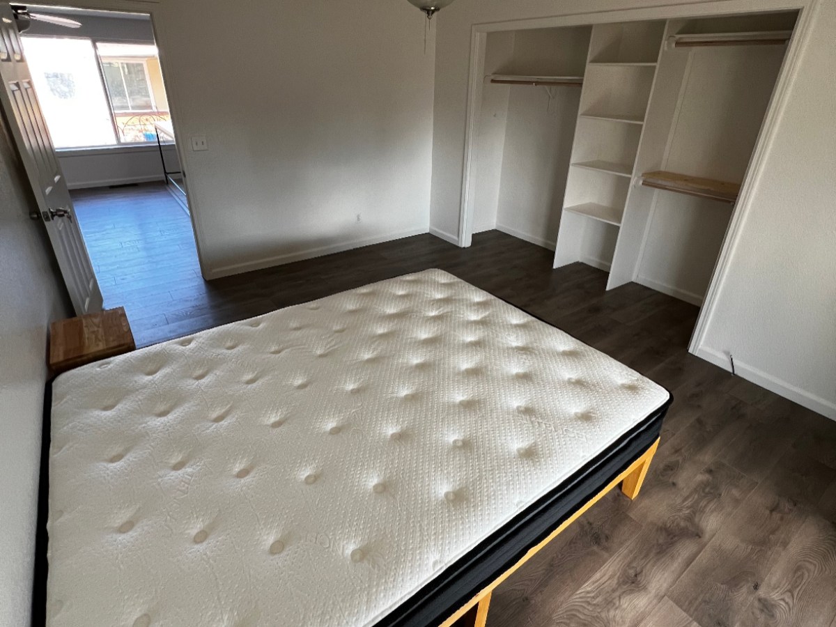 a large bed in a room