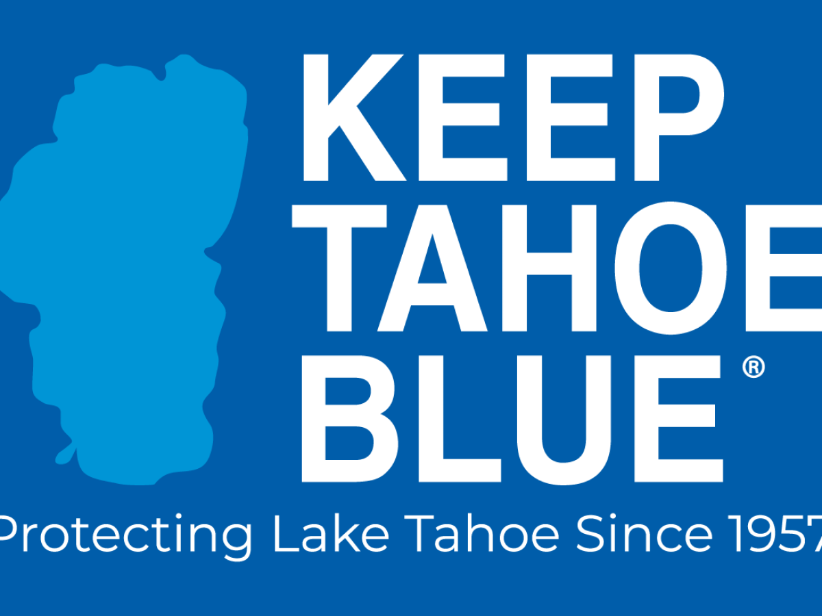 Keep Tahoe Blue logo with Lake Tahoe silhouette and text 'Protecting Lake Tahoe Since 1957'.